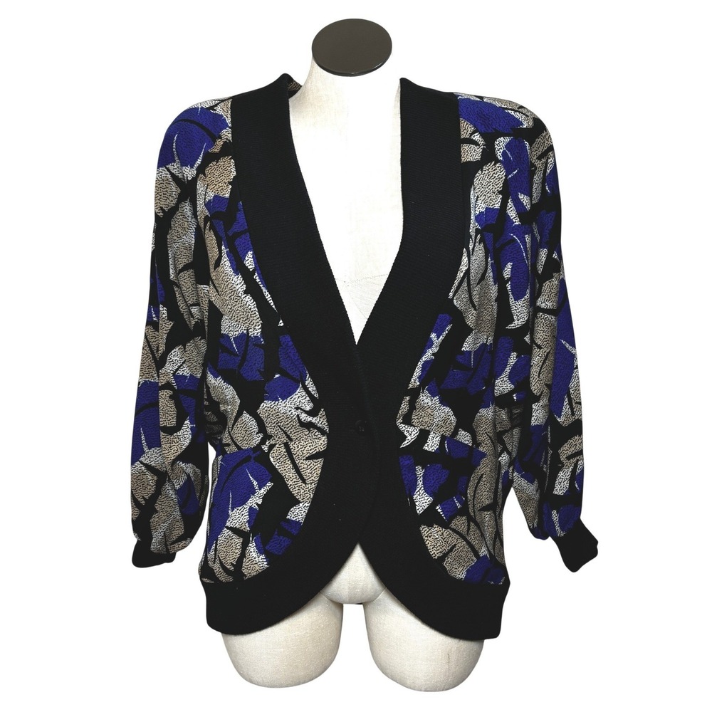 Irving Samuel Montreal‎ Womens Blazer Jacket Abstract Print Black Blue Beige M